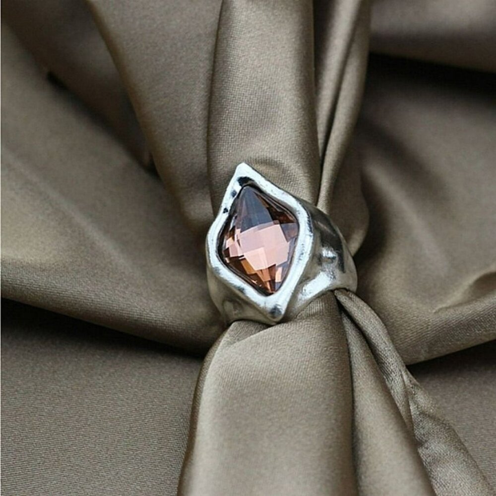 Zuri Cadance Silver Ring with Tourmaline Pink Colored Crystal Size 8 Gift Boxed